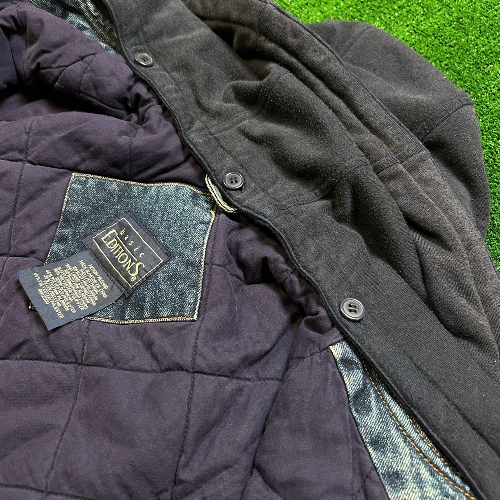 Y2K / Vintage Basic Editions Denim Varsity M Blue Bomber Two Tone Removable Hood - Picture 4 of 13